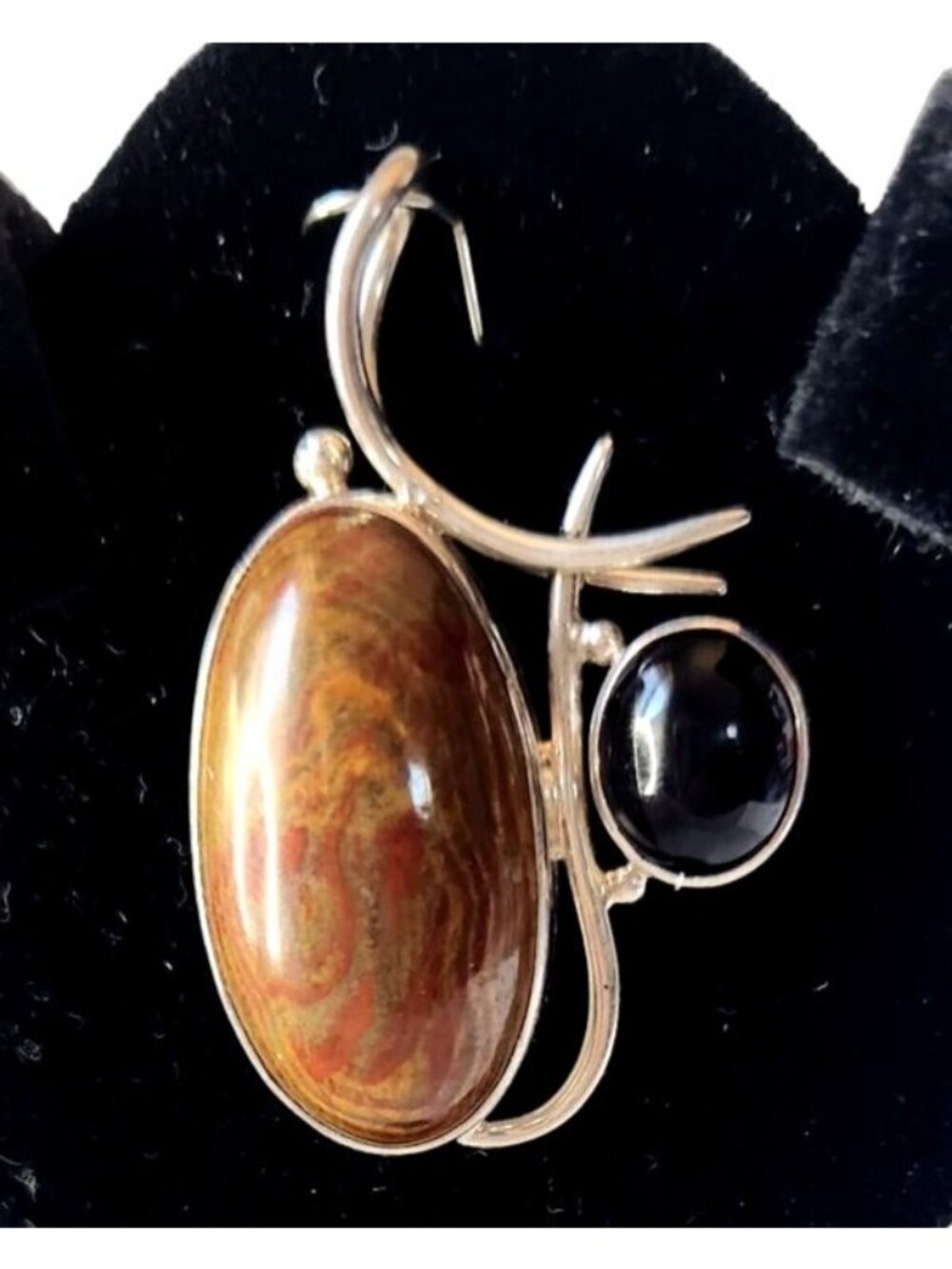 Pendant Jasper & Onyx 13.5 gr 15mm loop 925 Silver  50mm x 30mm - Picture 5 of 9